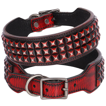 2" Luxury Genuine Leather Dog Collar Durable Metal Rivets.