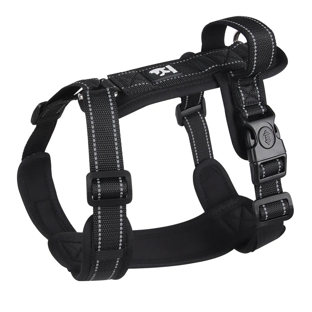 Reflective Dog Harness with Handle - Black
