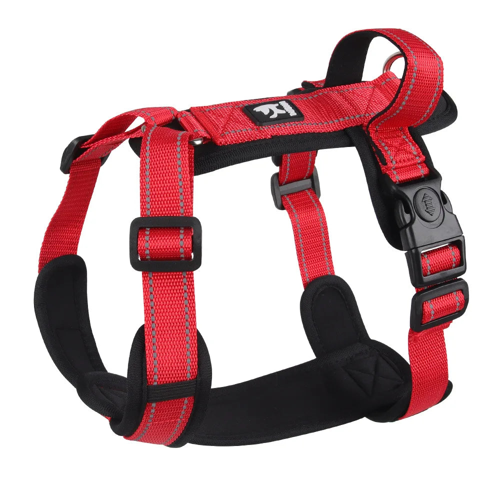 Reflective Dog Harness with Handle - Red