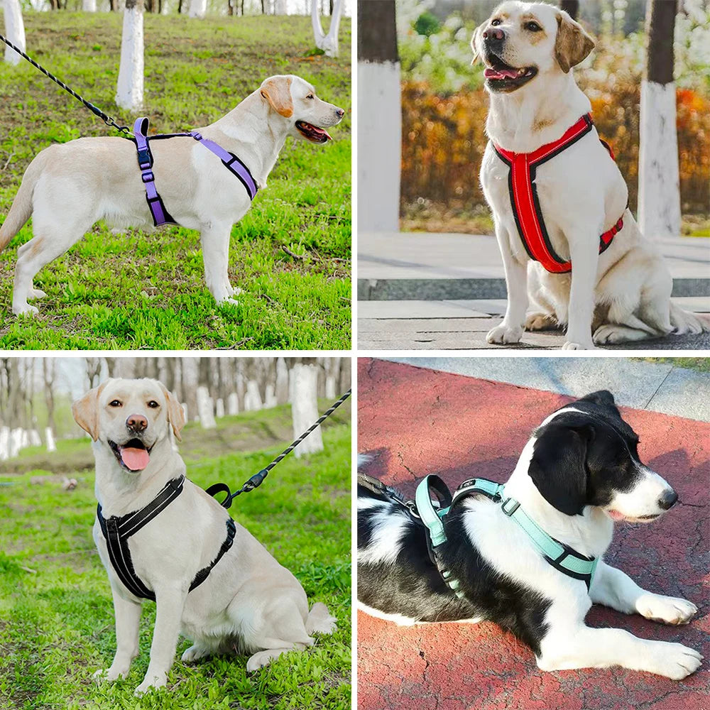 Reflective Dog Harness with Handle - Red